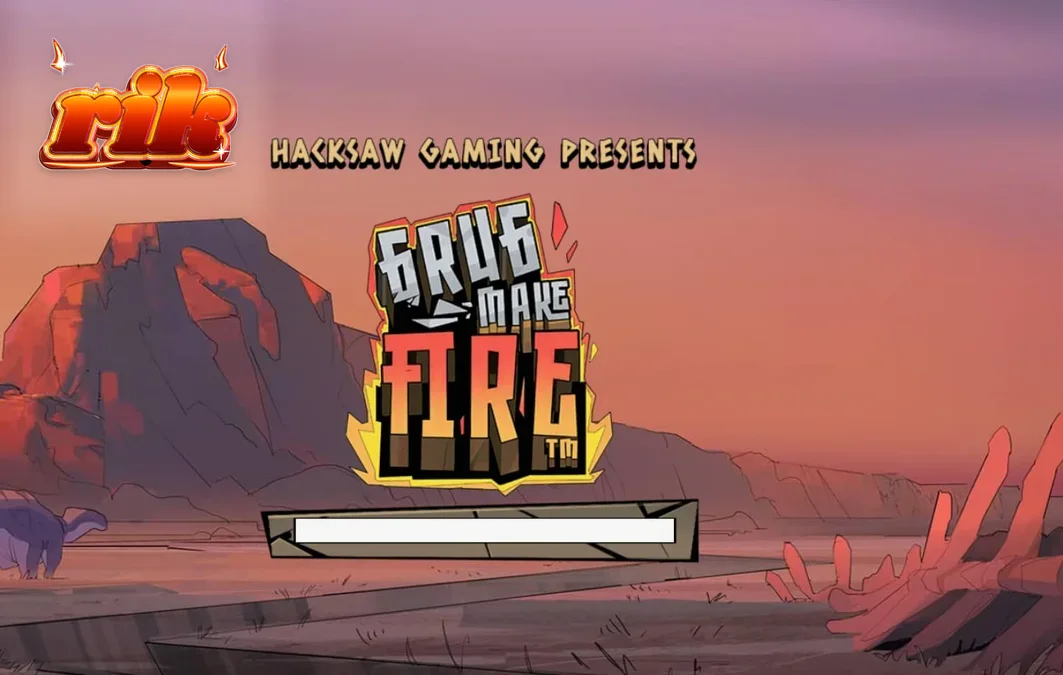 Giao diện trò chơi slot Grug Make Fire với phong cách tiền sử rực lửa
